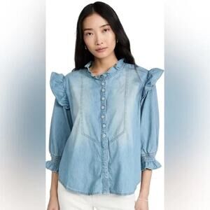 Free People Blue Ruffle Blouse